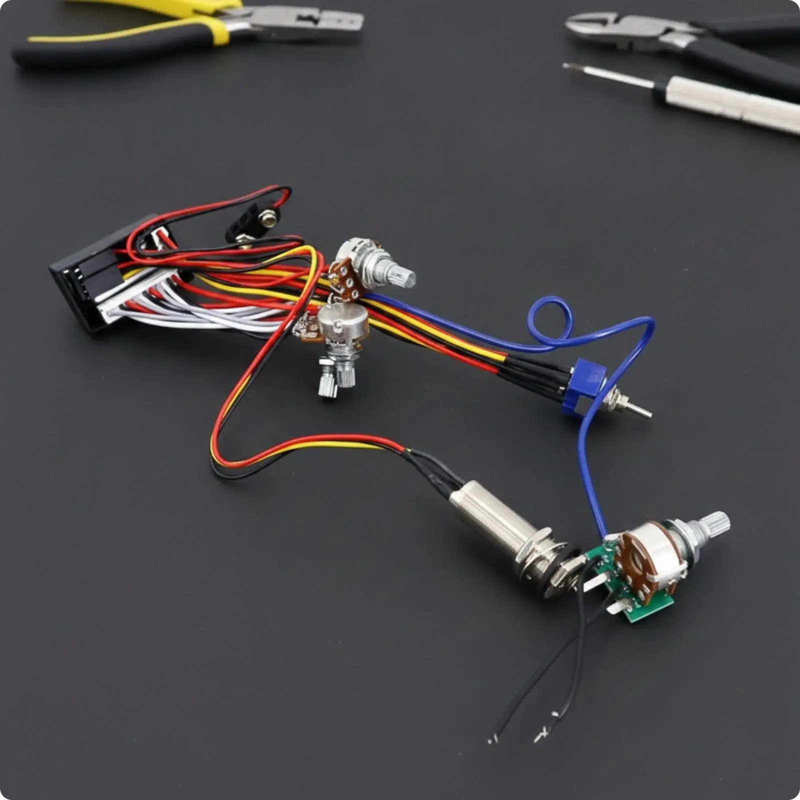 Bass Guitar Electronics Kit with Rocker Switch and Terminal Block for Electric Bass Amplifier Wiring Replacement