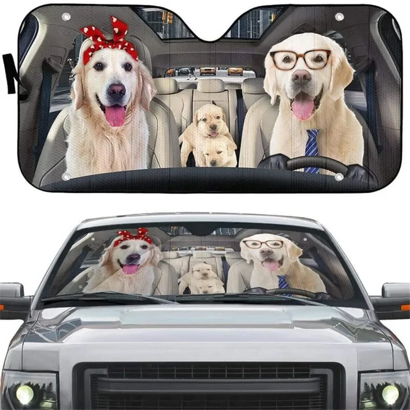 Labrador Retriever Family Car Sunshade Cover Light Windshield Durable Fold-up Block Sun Glare Fit Most of Vehicles Accessories