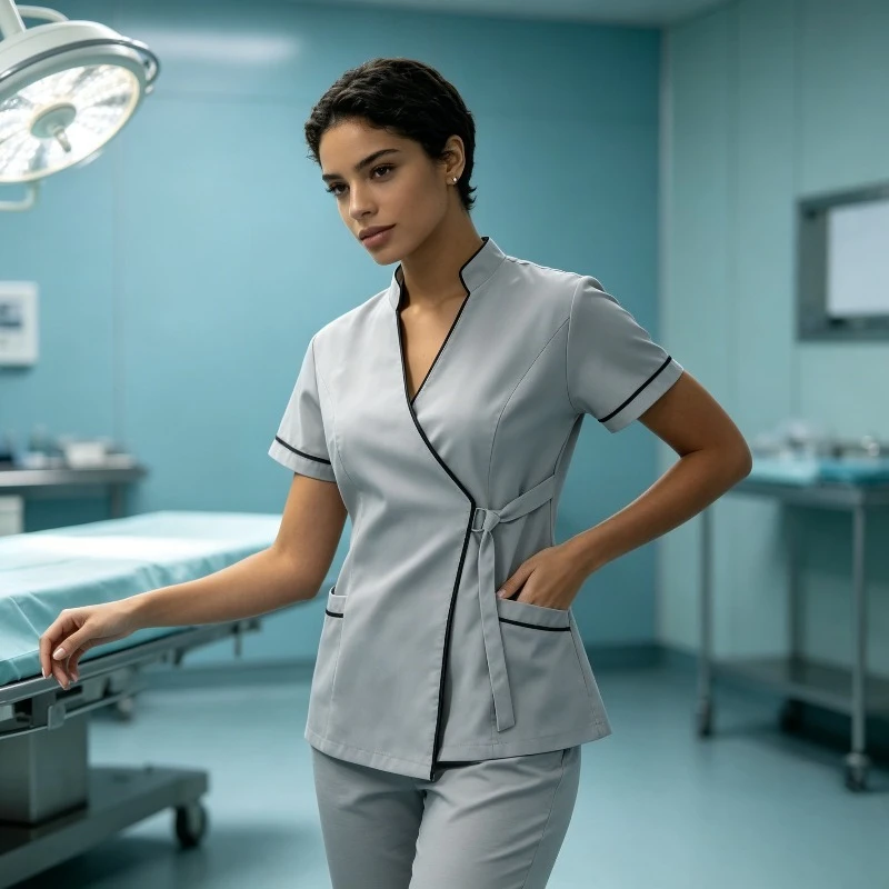 Suitable for Nurses' Work Clothes New Half-sleeve Stand-up Collar Suit with Lace-up Nursing Coat and Trousers