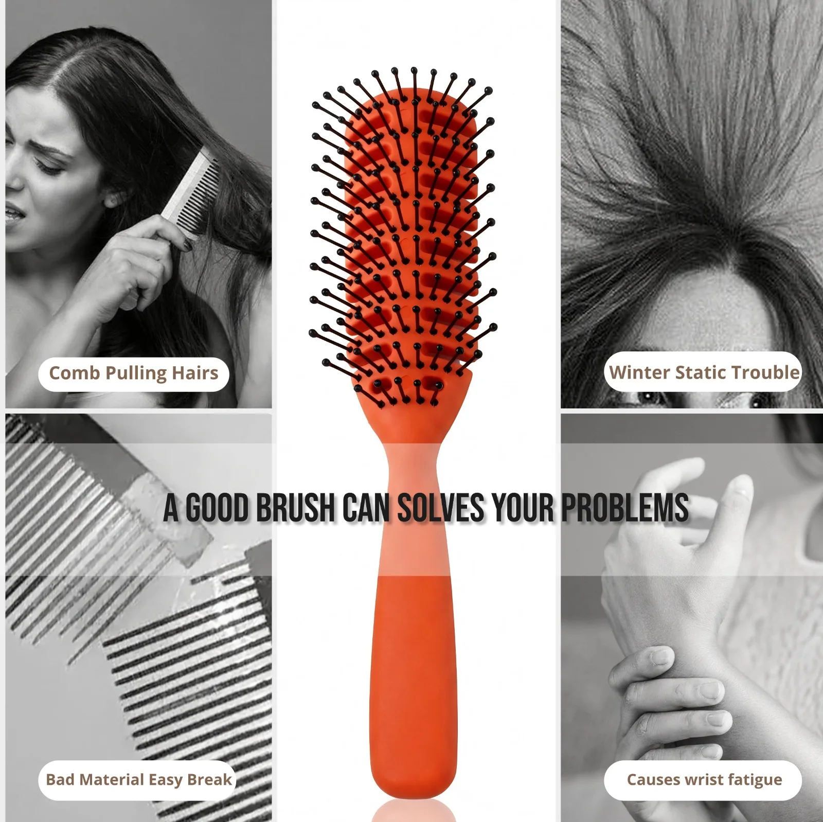 1Pc New Vent Ribs Hair Brush Styling Curly Hair Combs Anti-static Salon Detangling Drying Brush Scalp Massage Comb For Women Men