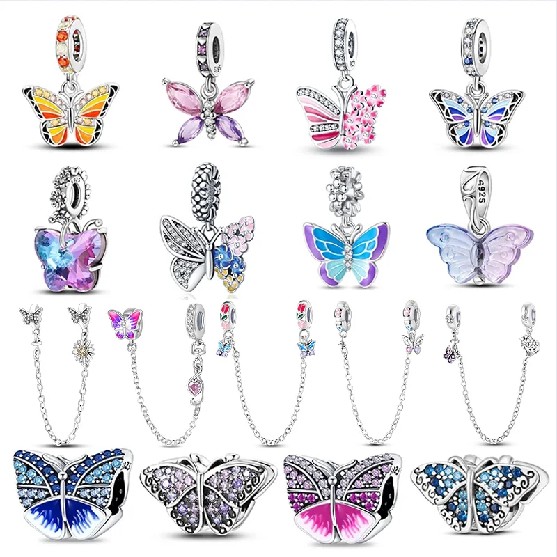 حقيقي 925 فضة فراشة اليعسوب سحر الخرز ل 3mm الأصلي سوار DIY صنع المجوهرات هدية