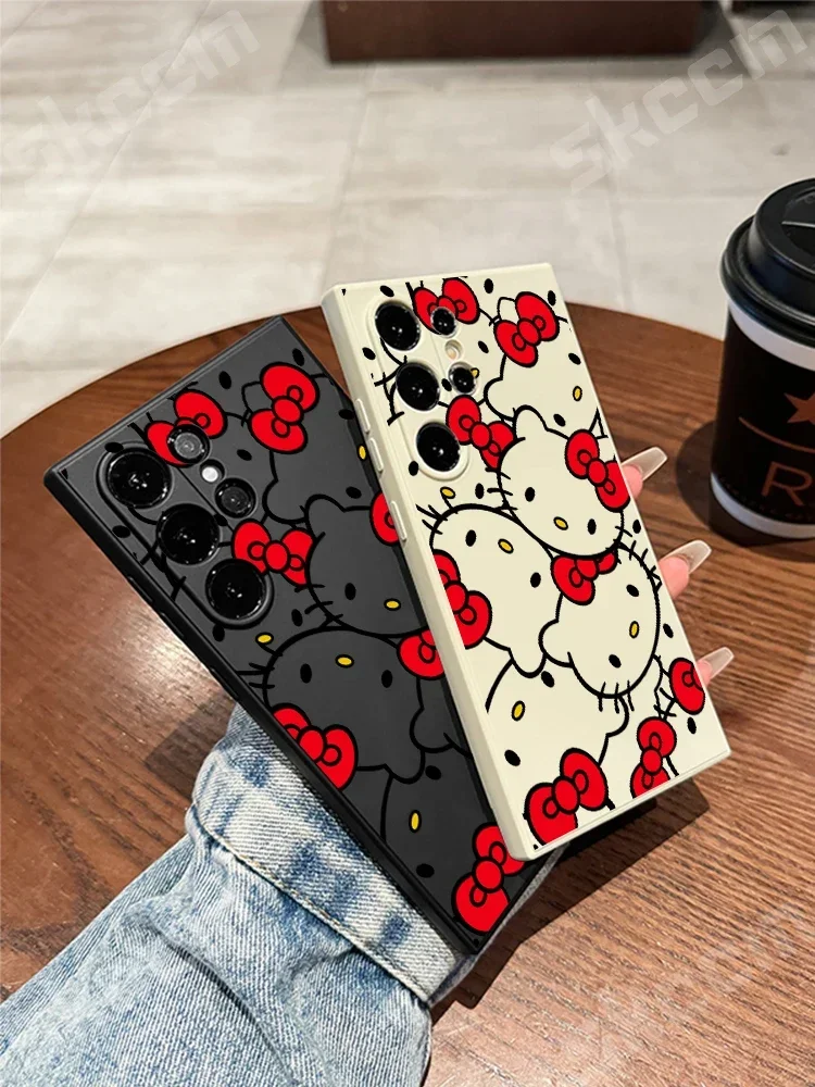 Sanrio Hello Kitty Bow Full Screen Case For Samsung Galaxy A15 A35 A54 A55 A51 A71 A72 A73 S25 S24 Ultra S23 Plus S22 S20 Cover