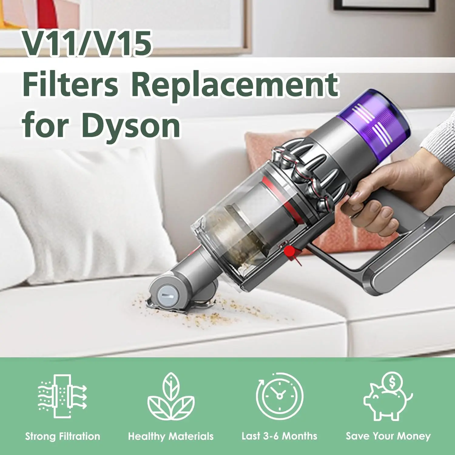 V11 Filters  for , -Pack Vacuum Filters  Compatible with  V15 Detect, V11 Animal  Drive Complete Cordless Vacuum, Replace Part #