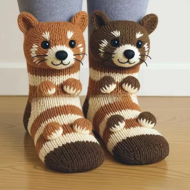 

3D Knitted Animal Socks Cute Animal Design Cozy Knit Socks for Kids and Adults Fun Novelty Socks for Casual Wear Daily Use