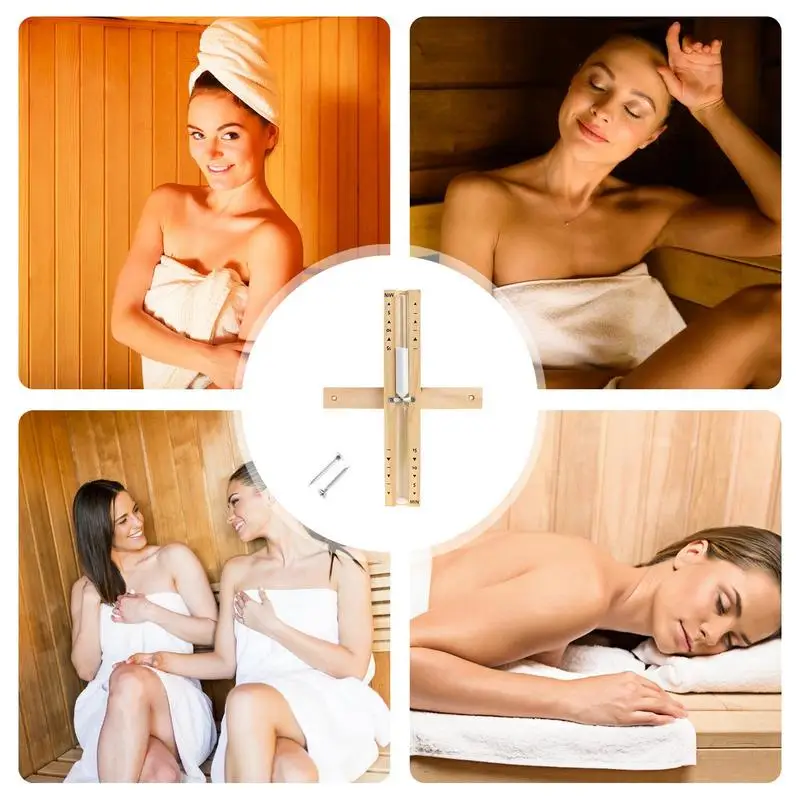 Sauna Clock Wall Mounted Sauna Hourglass Wood Sand Time Rotating 15 Minutes Heat Resistant Timer Wooden Hour Glass For Sauna