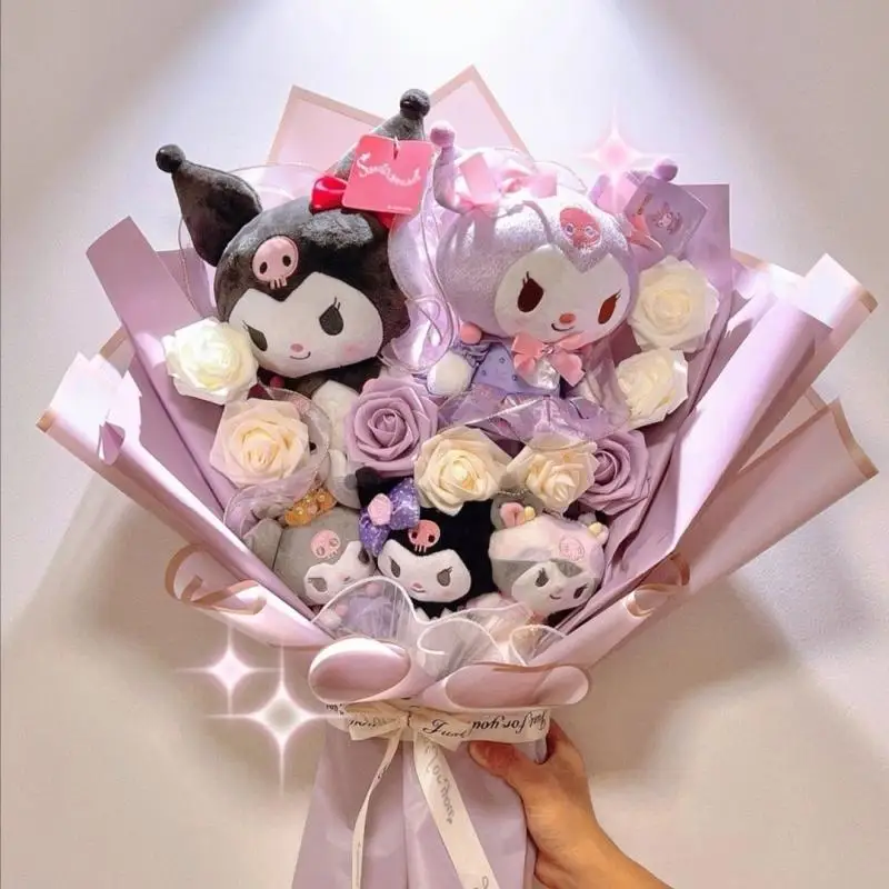 Cute Cartoon Kawaii Sanrioed Kuromi Plush Doll Bouquet, Sanrio Doll Holiday Birthday Gift for Best Friend and Girlfriend