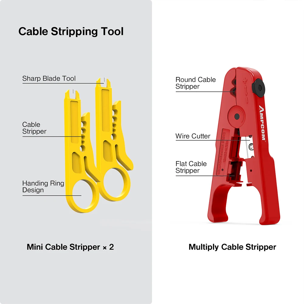 AMPCOM-Kit de herramientas de red, probador Lan RJ45, crimpadora Cat6 CAT5E, conectores RJ11, herramienta de perforación, pelacables, alicates, Cable Ethernet