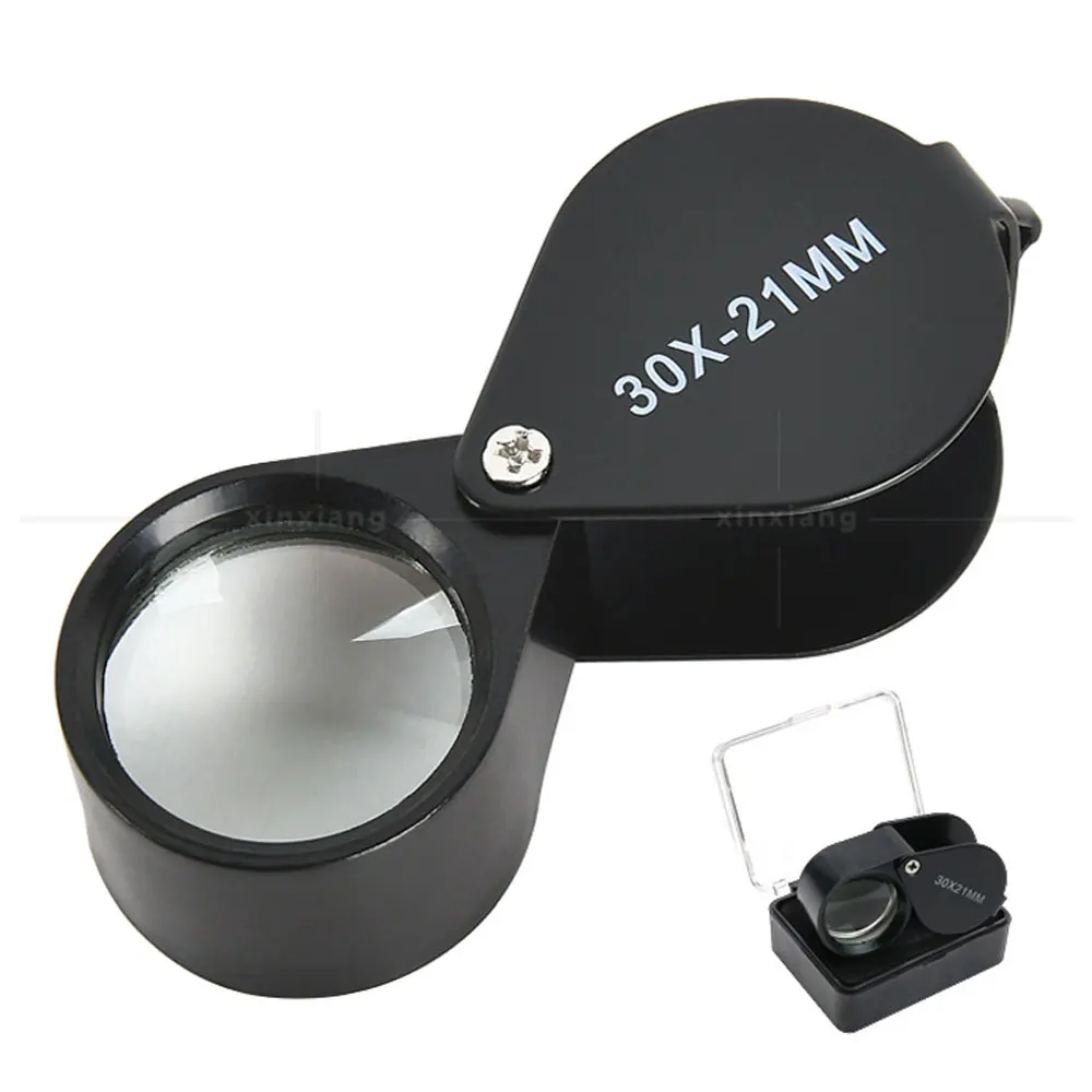 

Metal Jewelry Magnifying Glass 30X Pocket Loupe Magnifier Foldable Diamond Lupa Triplet Jewelers Eye Glass Tool Reading Glasses