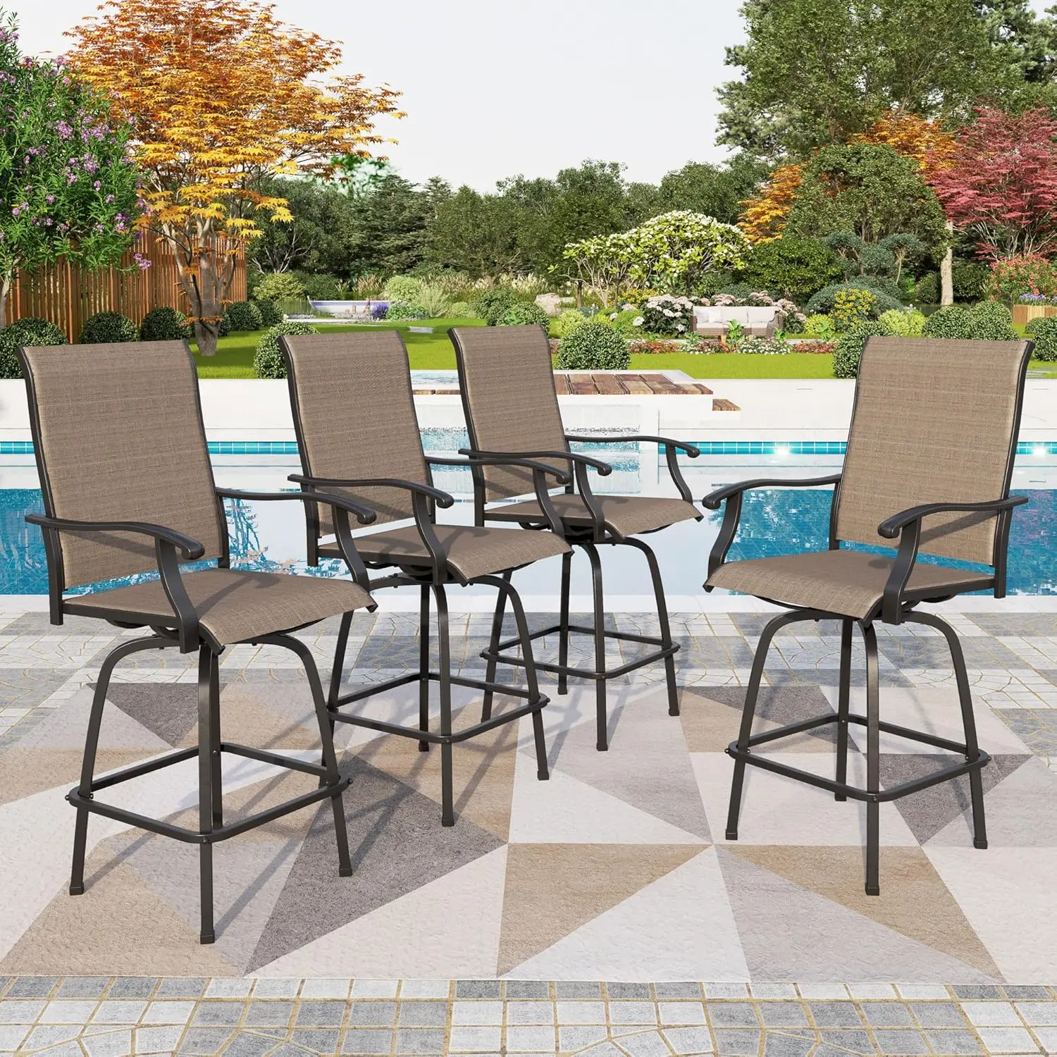 

Outdoor Swivel Bar Stools Set, Bar Height Patio Table Chairs Set with High Top Patio Bistro Chairs