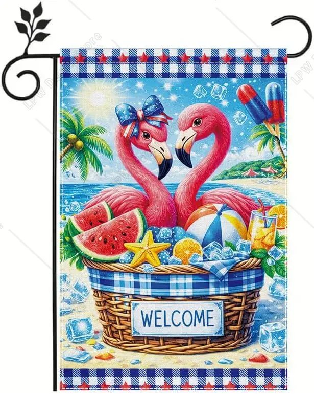 Flamingo Summer Garden Flag Tropical Beach Flamingo Welcome Garden Flag Sided Outdoor Decorative Summer