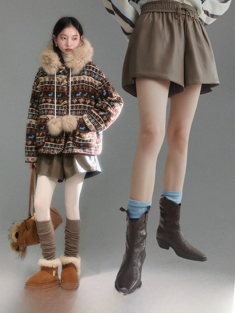 

Повседневные брюки из искусственной кожи с эластичным поясом, карамельного цвета, с небольшим декоративным элементом, прямого кроя, для женщин от U ARE