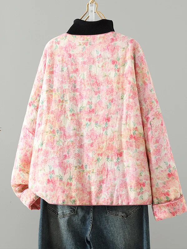 Jaqueta de Aodão ande Tamanho para Mulheres, Casaco Quente Estampado com Fechamento por Botão, Sem Mangas, Manga Longa, D...