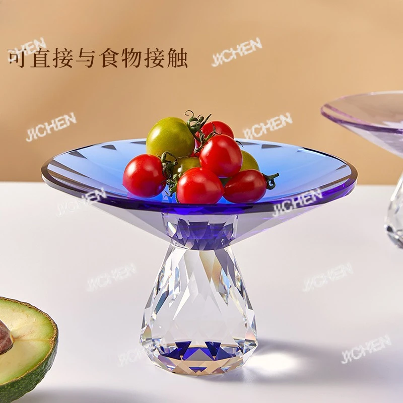 

Fruit plate premium sense light luxury living room home K9 crystal glass tall fruit tray snack storage round fruit plate