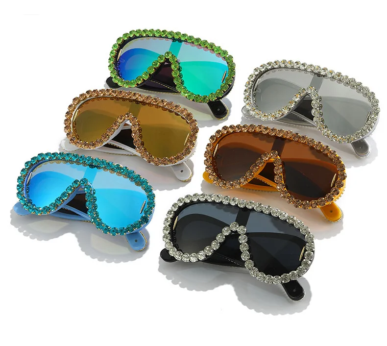 Glänzende Diamanten Y2K Sonnenbrille Frauen Luxus Übergroße Einteilige Sonnenbrille Goggle Weibliche Trends Strass Shades Brillen UV400 – Detail 3