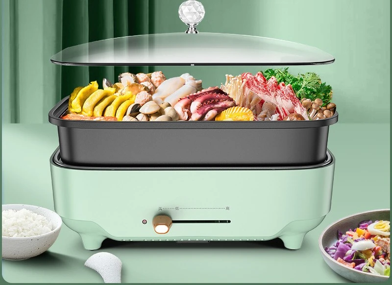 110V Multifunctional Electric Barbecue Pan Electric Hot Pot Smokeless Barbecue Pan