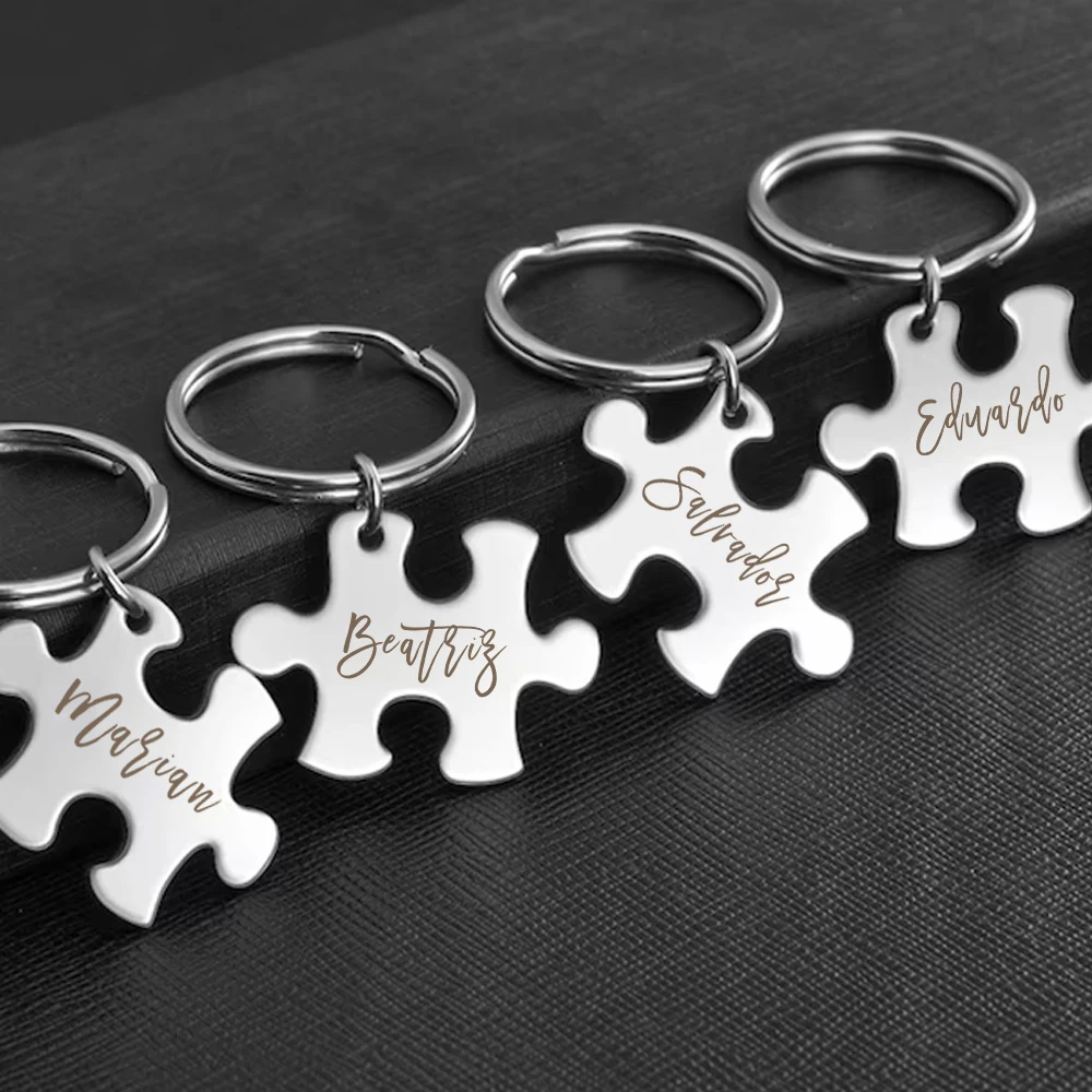 Personalized Engraved Wedding Names Stainless Steel Jigsaw Key Chain,Bridal Party,Sisters Key Ring,Custom Gifts for Wedding Gift