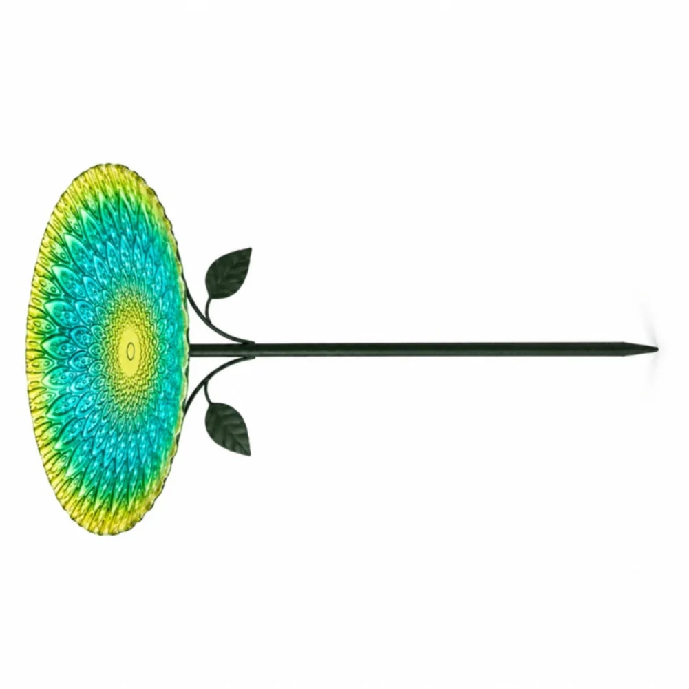Peacock Green Outdoor Bird Water Feeder 83cm Tall 24.5cm Round Tray with Secure 3-Prong Stake for Yards Patios Courtyards