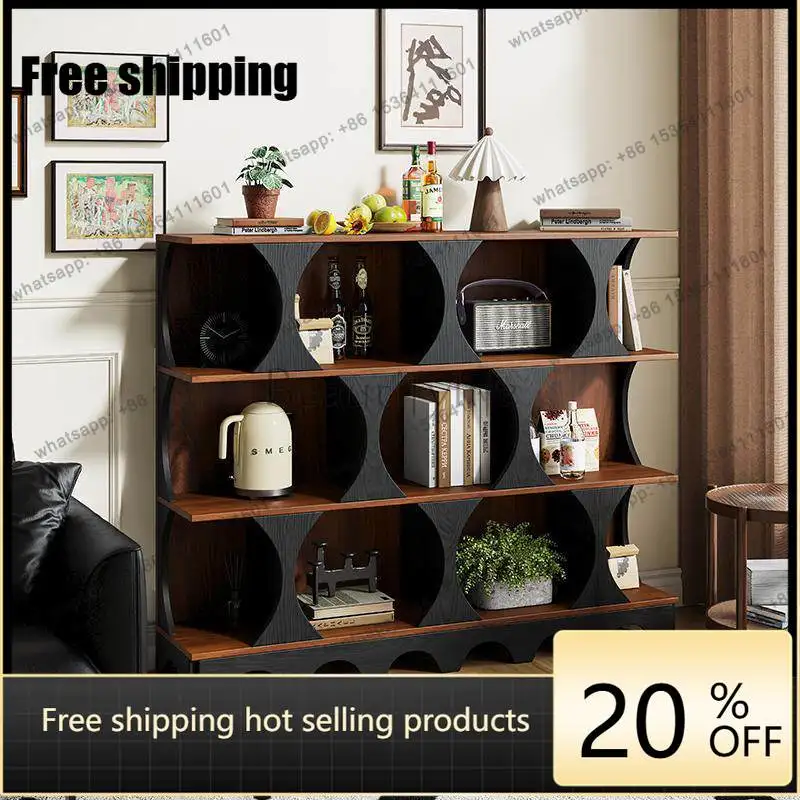 

LD33 Vintage Display Sideboard Cabinet for Living Room Black Walnut Wood Bookshelf Storage Decorative Cabinet