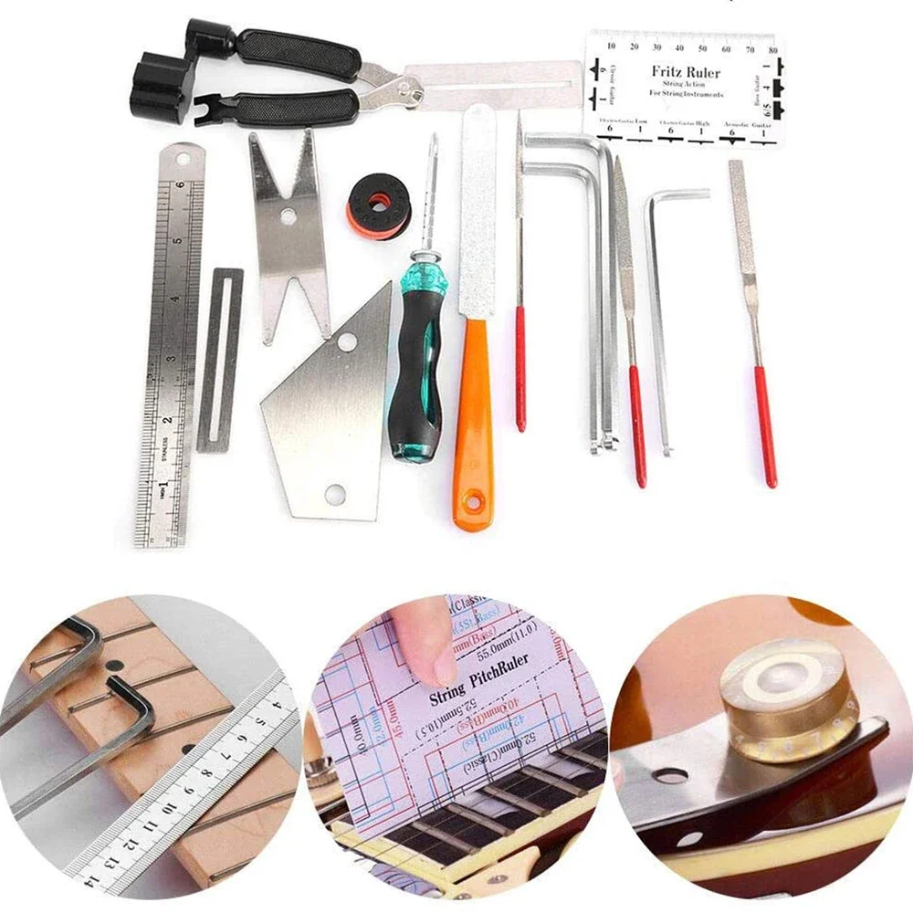 Guitar Luthier Care Kit 20PCS Guitar Tool Kit Repairing Maintenance Tools Guitar Care Leveling Action Ruler Fret Sanding File