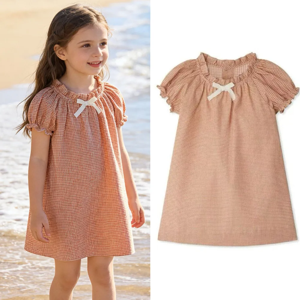 

Летнее платье для девочек с короткими рукавами, детская одежда для девочек, милые и очаровательные платья для малышек, платье с клетчатым узором