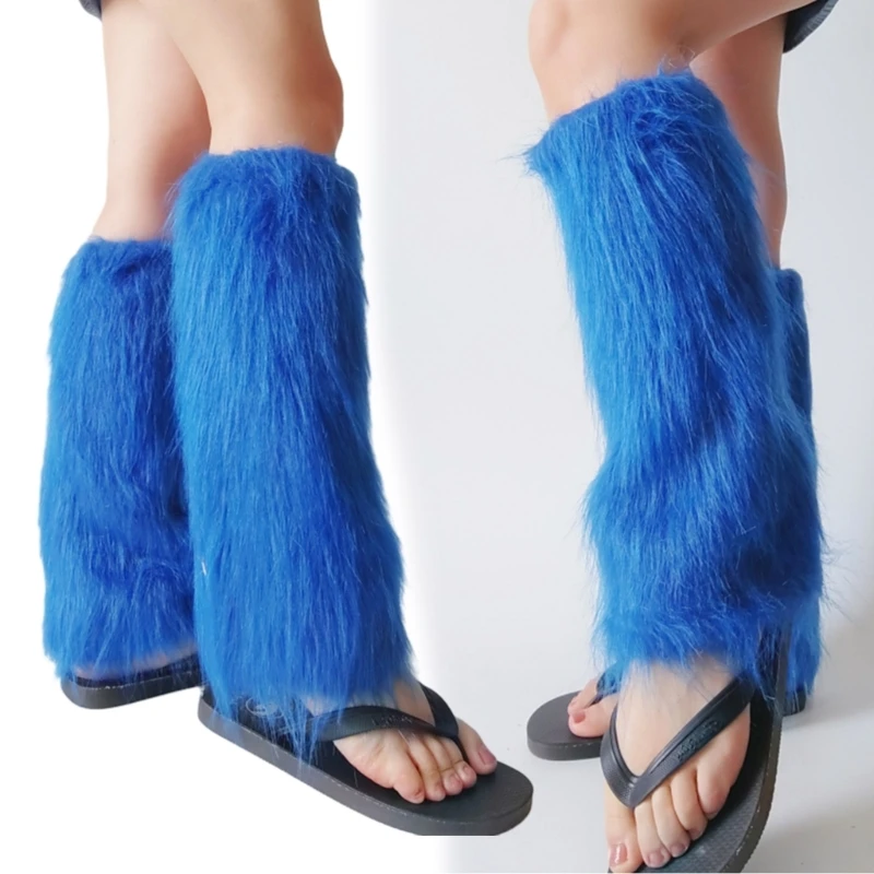 Womens Furs Leg Warmers Boot Furs Furry Fuzzy Leg Covers Boot Winter Cuffs Cover