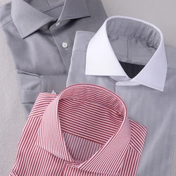 Camicia a maniche lunghe da uomo con colletto Windsor di alta qualità camicia da uomo slim fit in cotone a fiocco lungo di alta qualità