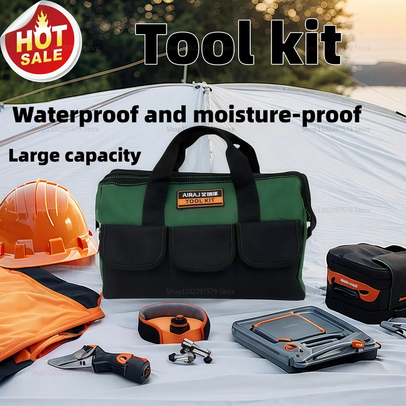 حقيبة أدوات كهربائي شديدة التحمل، حقيبة مقاومة للماء مع جيوب متعددة، حقيبة تخزين محمولة للبناء ورشة العمل