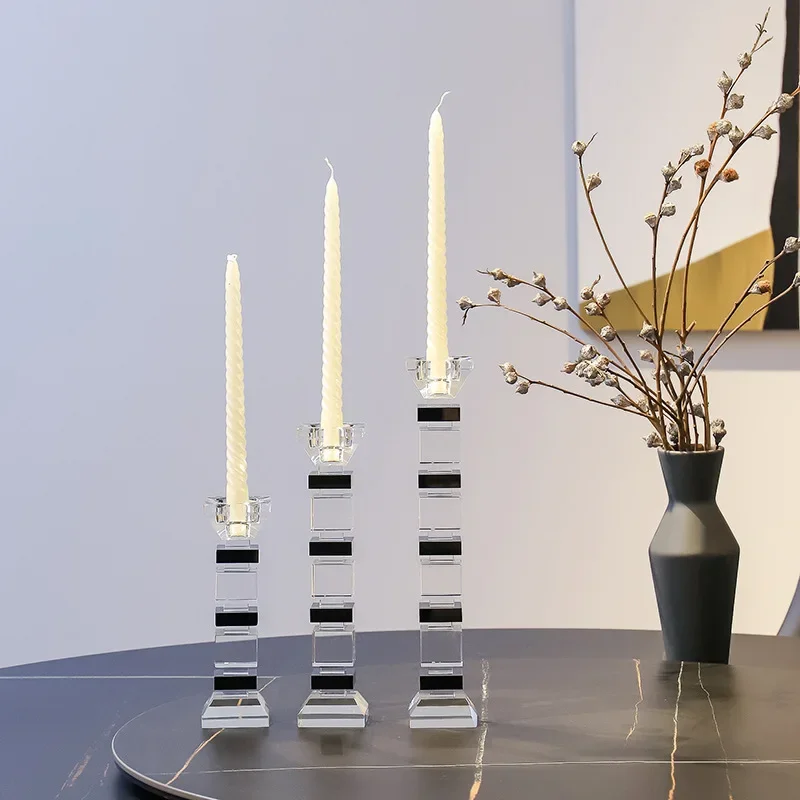 A1 Glass Craft Candlestick Crystal Glass Candle Holder Geometric Lamination Candle Stick Holder Home Decoration Accessories