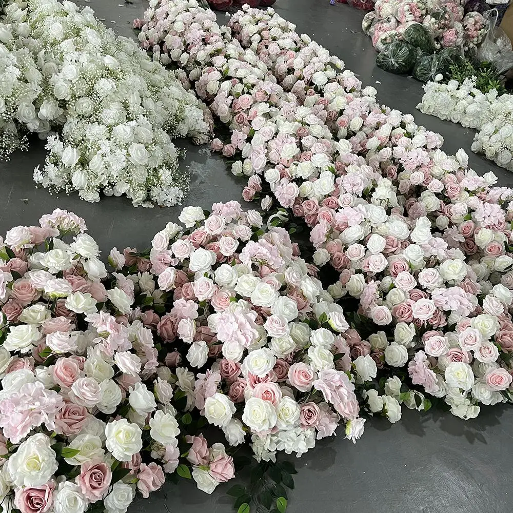 FSDKX  Wholesale Promise for Christmas Wedding Decoration Artificial Red Rose and Lotus Runner Silk Table Flower Runners - view 3