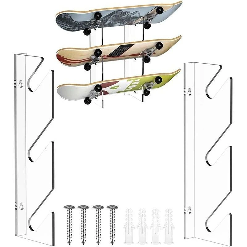 Acrylic 3 Layer Skateboard Display Rack Wall Mount, Longboard Snowboard Storage Organizer Shelf For Living Room Decoration