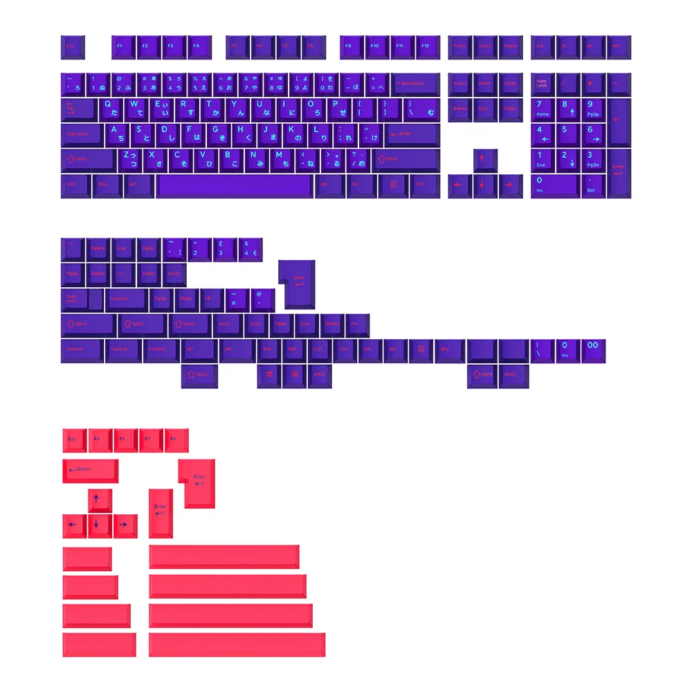 GJ Neon Keycap Set PBT Doubleshot Keycap Set Cherry Profile for Mechanical Keyboard Laser Hirigana Cryillic Hangual Alice