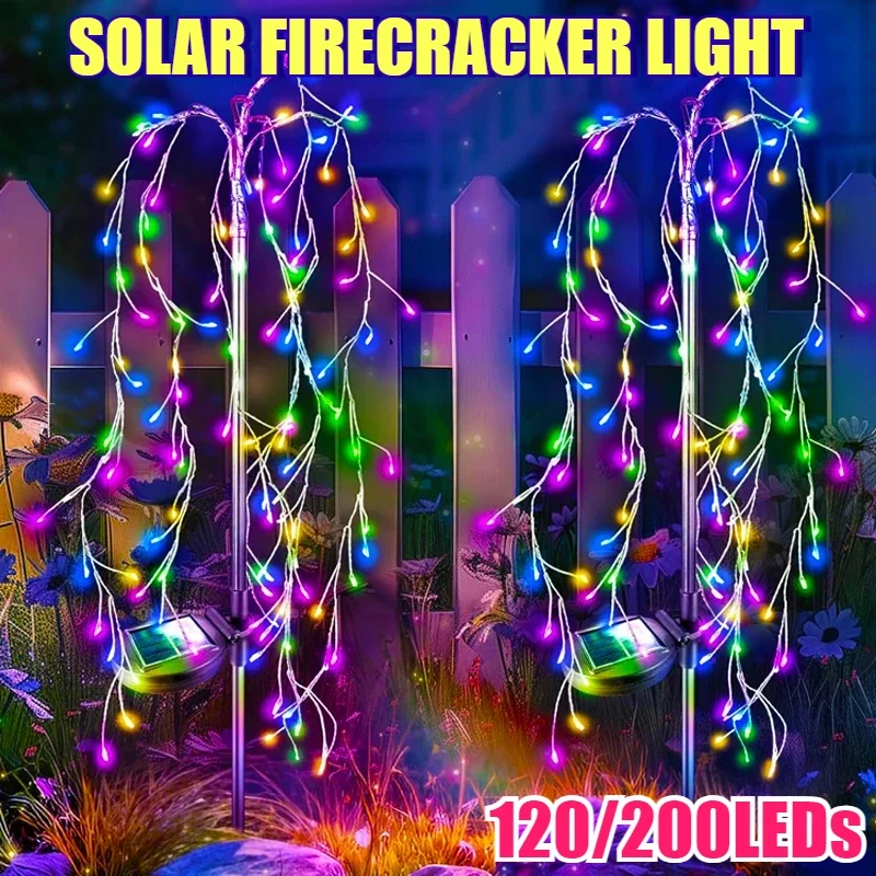 Solar 120/200LEDs Firecracker Lights Warm/multicolour Waterproof Outdoor String Lamps Garden Terrace Path Christmas Decorative