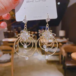 2022 New Trend Crystal Flower Round Pendant Earrings For Women Exquisite Earrings Party Fashion Jewelry Gift