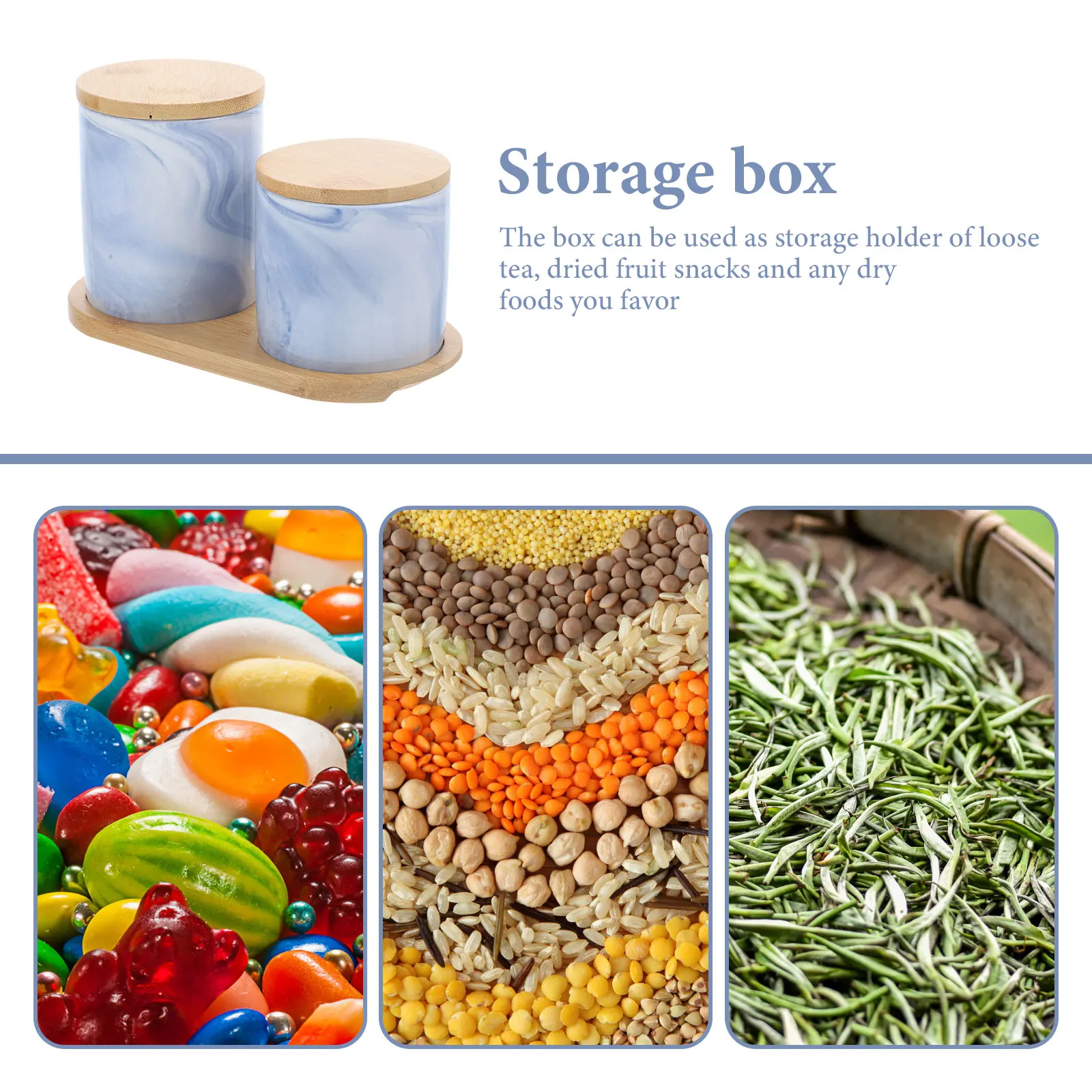 

1 set Marble Airtight Jar Ceramic Containers Blue Sealed Lid Kitchen Storage Tea Can Sugar Holder Dry Food Container