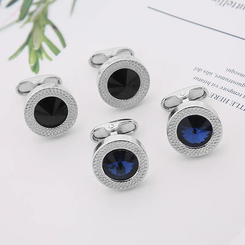 2024 New Men\'s Cufflinks Fashion French Inlaid Zirconia Round Shirt Cufflinks Hot Luxury Party Jewellery Accessories Gift Set