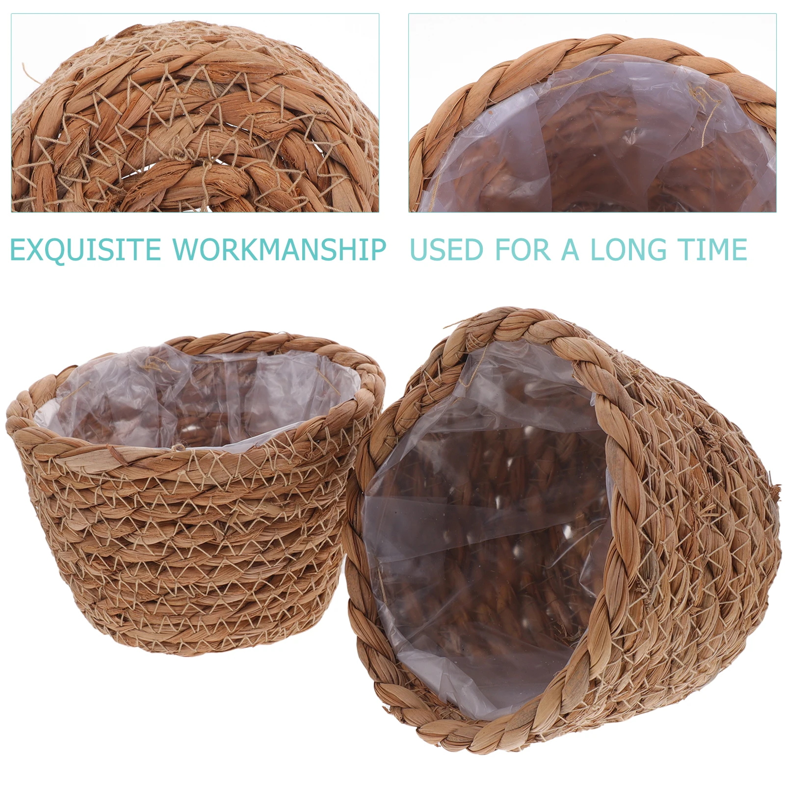 

2pcs Woven Planter With Liner Hand-Woven Flower Basket Plant Container Durable Storage Basket For Indoor Plants Decorative