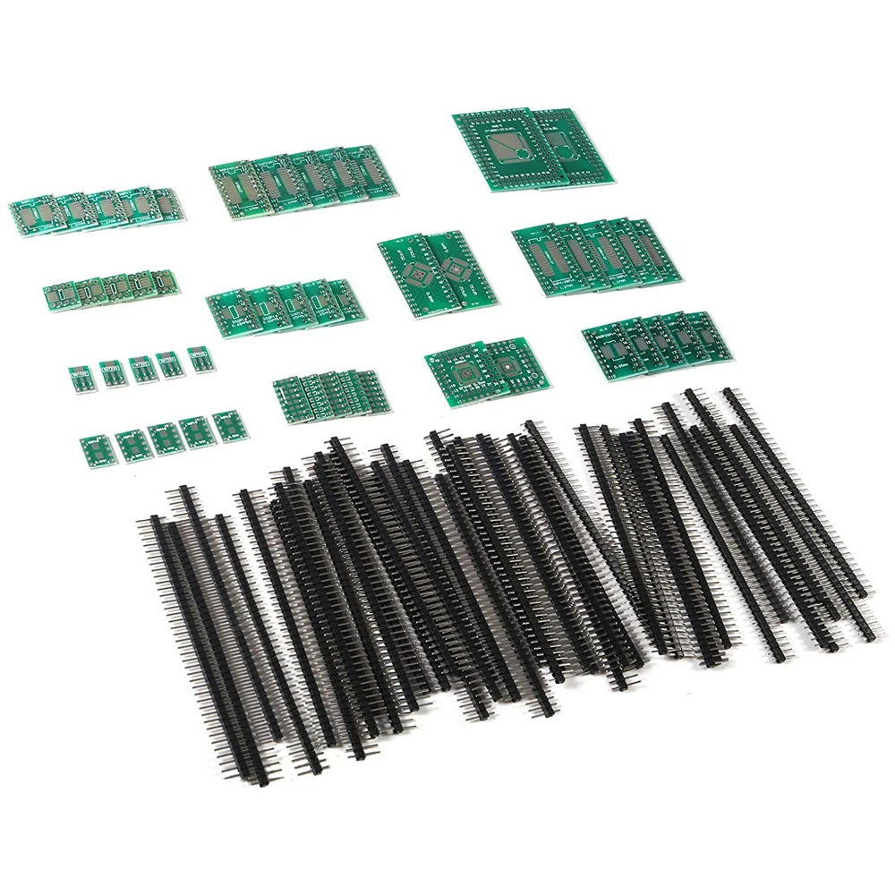 12 Types SMD to DIP Adapter PCB Proto Board Plate Converter SOP SOT 0402/0603/0805 TQFP QFN +  2.54mm Male 40 Pin Header