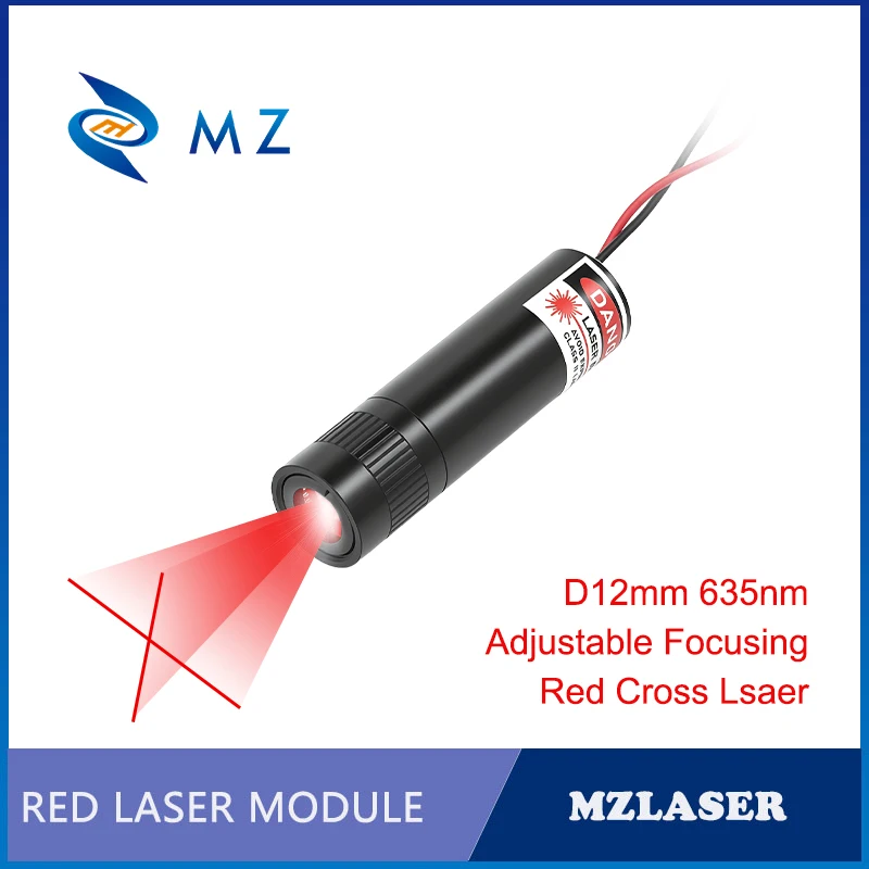 Module de diode laser rouge à focalisation réglable D12mm 635nm 0,5mW 1mW 3V 5V 12V 24V de qualité industrielle