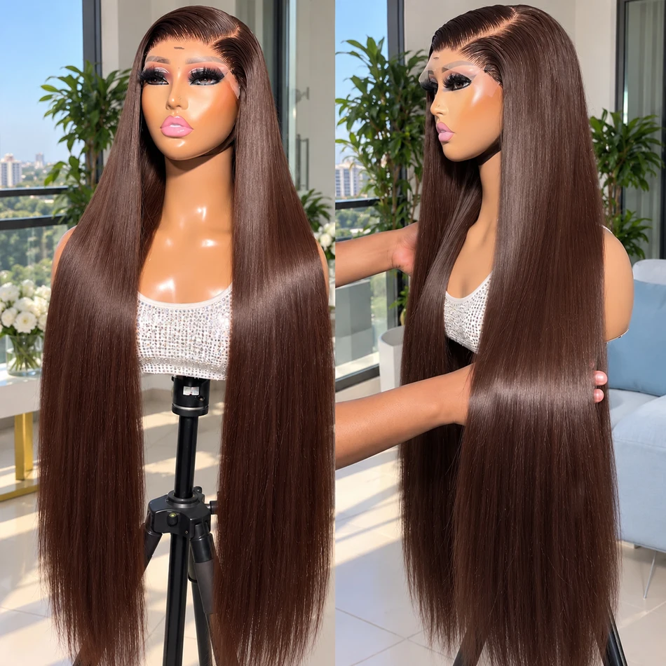 Hd Lace Frontal Wig Human Hair Pre Plucked - HDチョコレートブラウン13x4ストレートレースフロントウィッグ ブラジル産13x6フルレースフロントウィッグ 女性用レミー人毛ウィッグ 生え際プレプラッキング済み