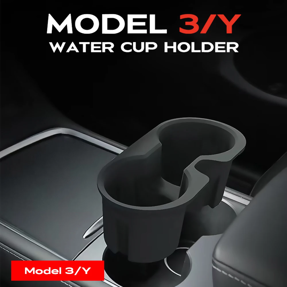 For Tesla Model 3 Y Console Silicone Water Cup Holder Insert with Car Key Card Slot