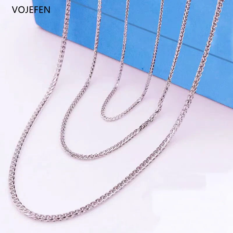 VOJEFEN AU750 Chopin Chain Necklace 18K White/Yellow Pure Gold Chain Choker Original Genuine Fine Jewelry Ladies Solide Necklace