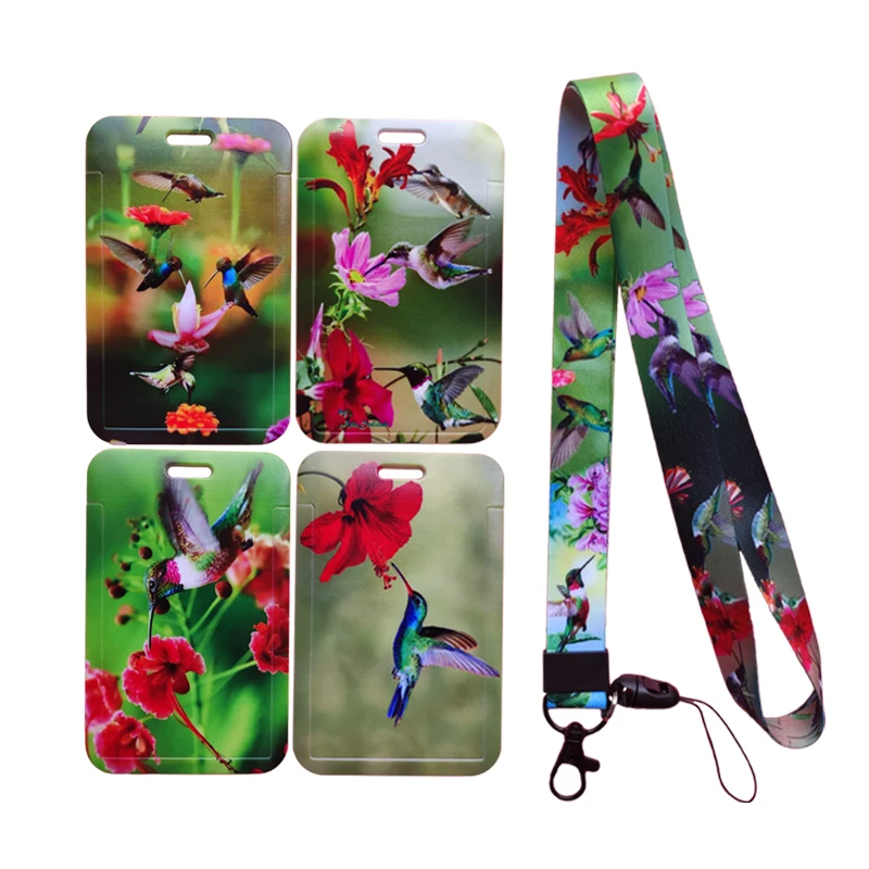 Lovely Flowers Birds Nurse Name ID Business Badge Card Case Frame ABS Employee Case Cover Student Lanyard Name Card Holder