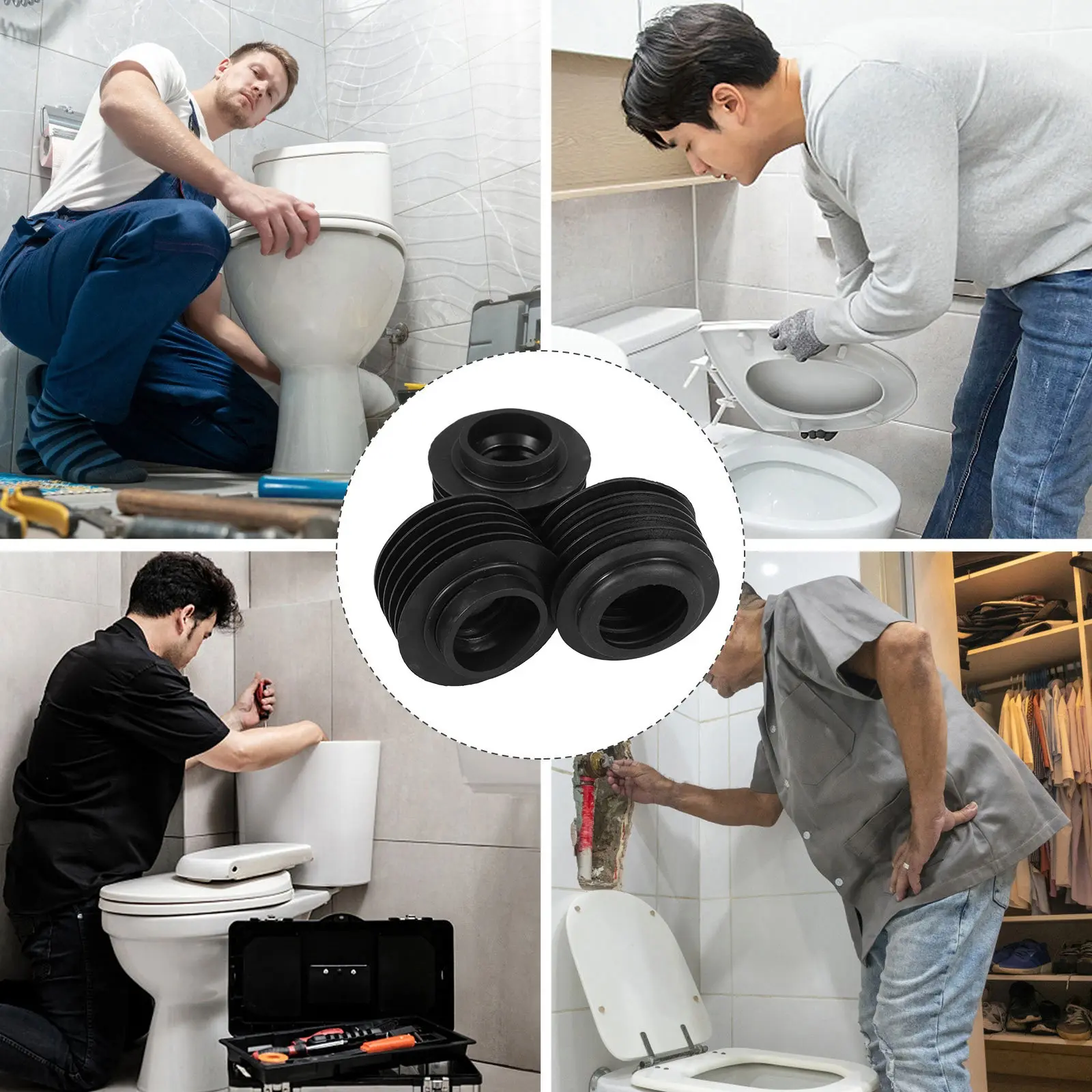 3Pcs Dual Layer Thick Rubber Seal Ring for Squat Toilet Leak Proof Gasket Bathroom Supplies Toilet Accessories