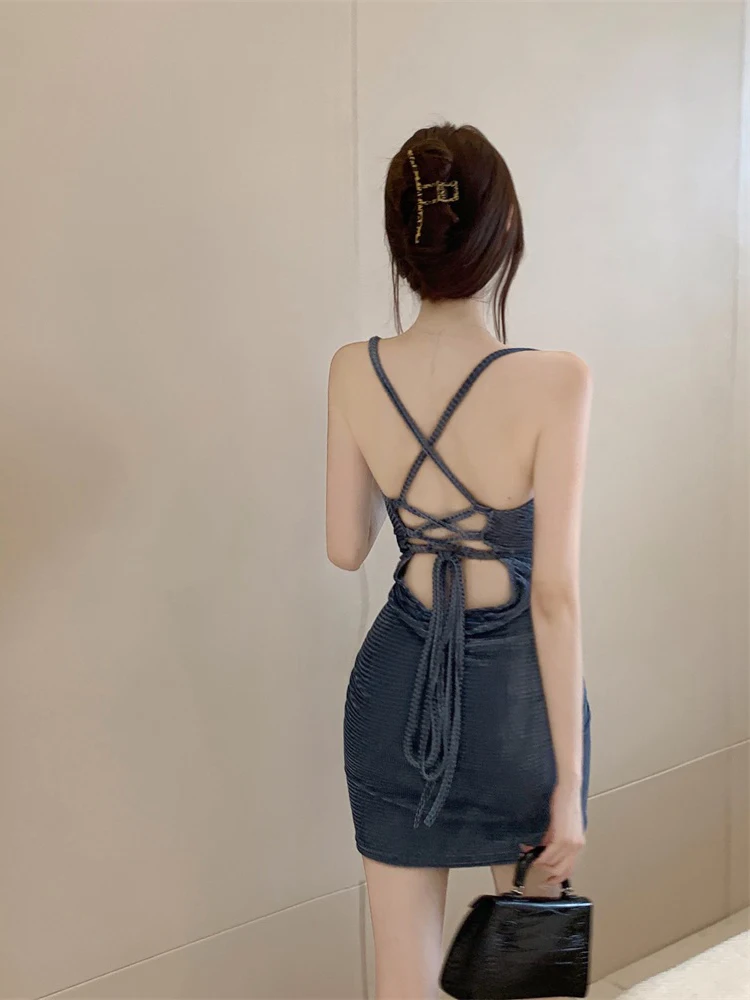 Babes backless sexy slip dresses summer women's nightclub party dresses cut-outs slim waist halters hip wraps short skirts