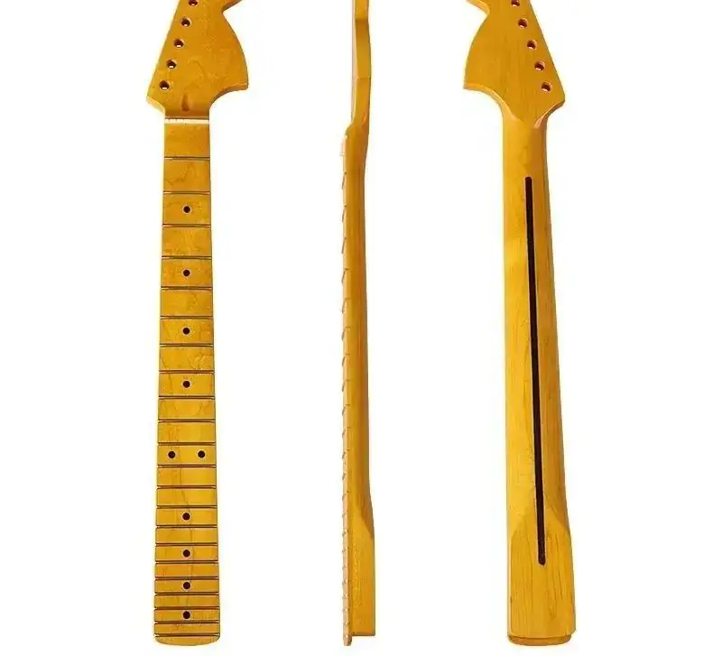 

Electric guitar neck, 6 strings, 22 frets, large headstock, maple neck with bright yellow back centerline, guitar modification.