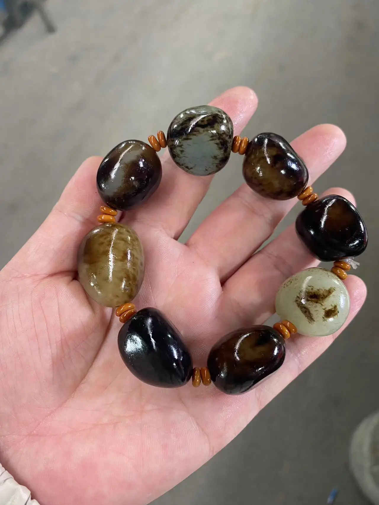 

Original colour Natural hetian jade rough Bracelet HandCarved Seed stone attestation hetian jade Handring Bracelet Noble jewelry