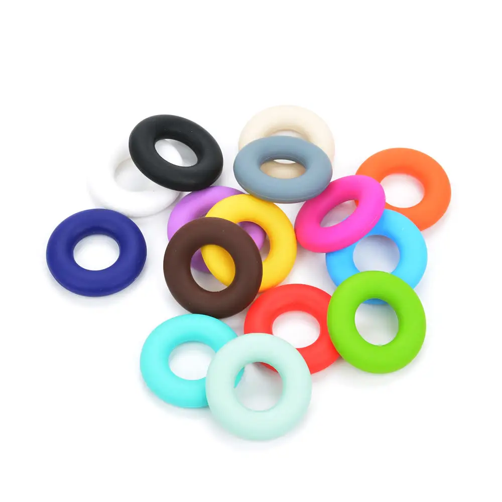 LOFCA Donut 5pcs Silicone Beads Pendant Teether Necklace Teething Chewing Cute Baby Toy Chewable Jewelry Pacifier Clip Holder