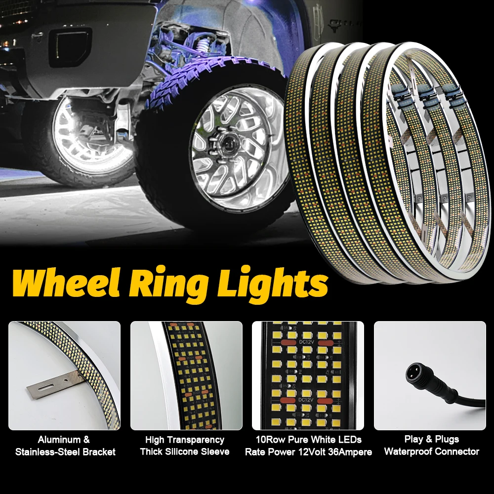 Kingshowstar Top Seller 15.5/17inch 10 Row Pure White Car Wheel Rim Tuning Lights 12V Newest Ultra-Bright Wheel Ring Lighting