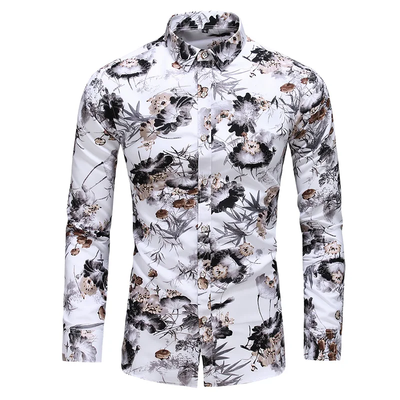 

Spring Men's Fashion Shirt Casual Print Long Sleeve Plus Size 6XL 7XL Hawaiian Beach Floral Shirts Holiday Ofiice Nightclub