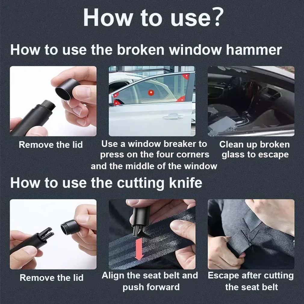 2 in 1 Car emergency window Glass breaker Auto Safety Hammer Seat Belt Cutter Knife Life-Saving Escape Car Emergency Multi Tool